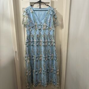 SHEIN Light Blue Floral Maxi Dress